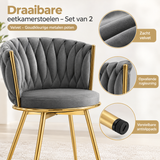 Detail van materiaal en afwerking van draaibare eetkamerstoelen