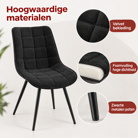 Detail van materiaal en afwerking van draaibare eetkamerstoelen