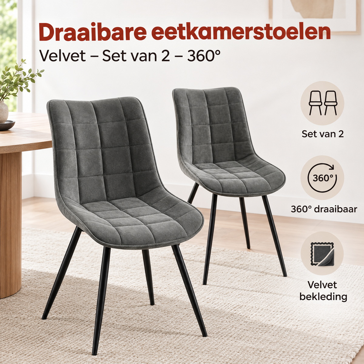 Praktische toepassing en keuzehulp voor draaibare eetkamerstoelen