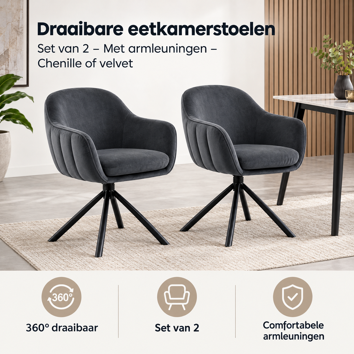 Praktische toepassing en keuzehulp voor draaibare eetkamerstoelen