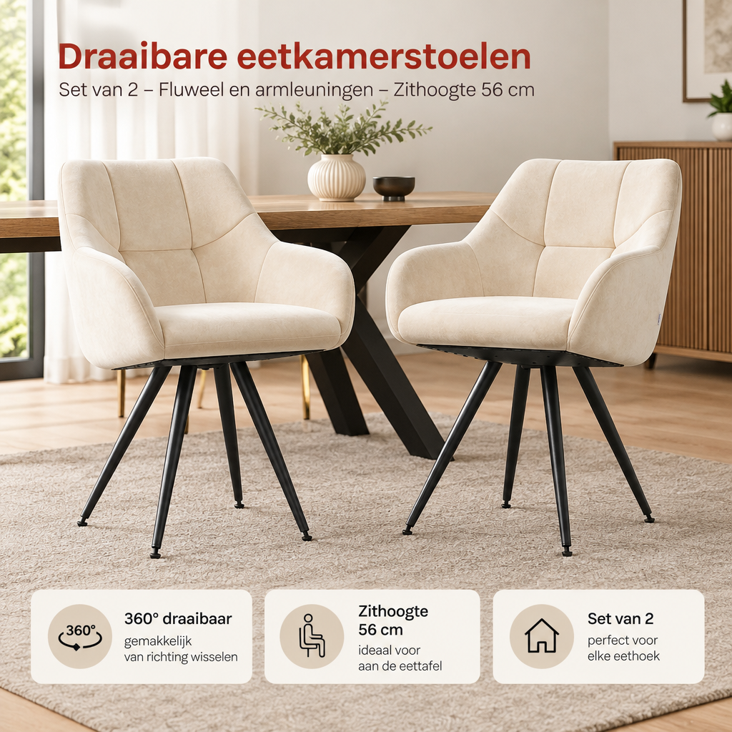Praktische toepassing en keuzehulp voor draaibare eetkamerstoelen