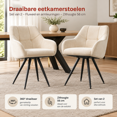 Praktische toepassing en keuzehulp voor draaibare eetkamerstoelen