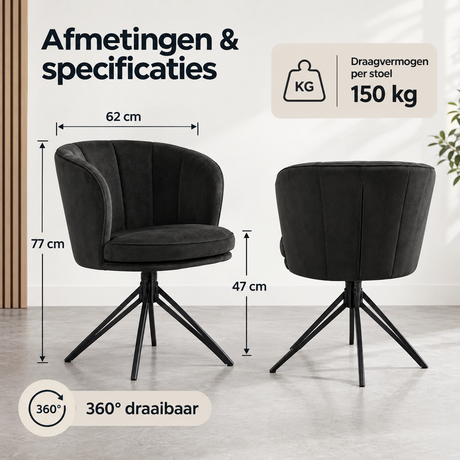 Afmetingen en productspecificaties van draaibare eetkamerstoelen