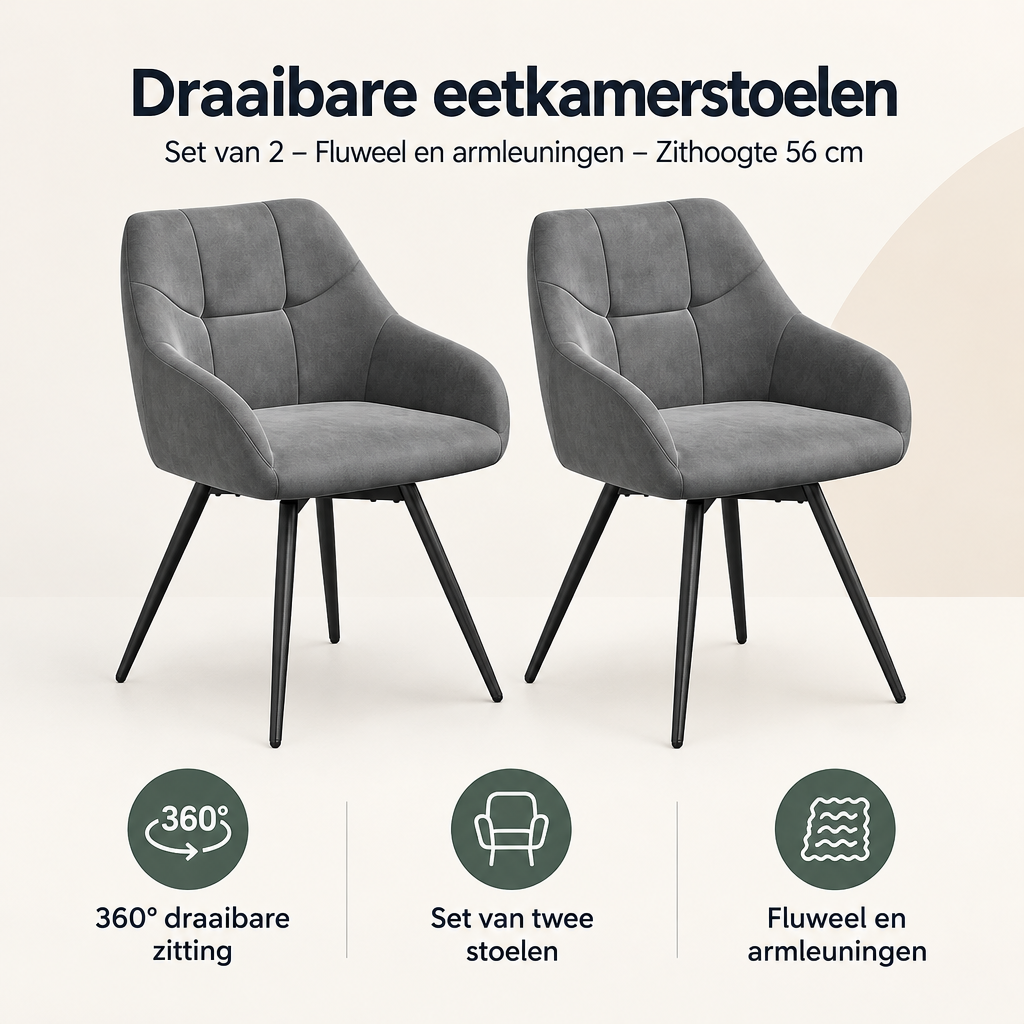 Overzicht van draaibare eetkamerstoelen met de belangrijkste productvoordelen