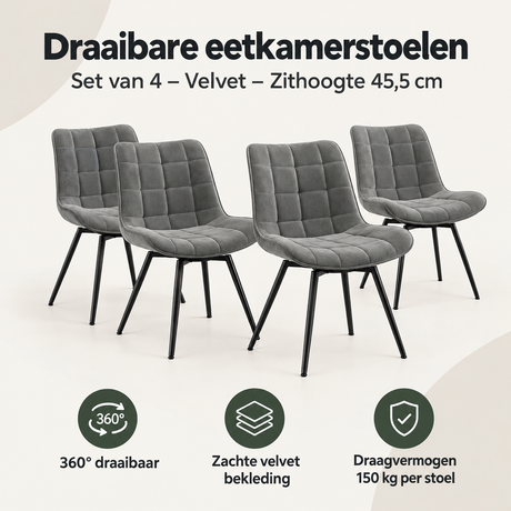 Overzicht van draaibare eetkamerstoelen met de belangrijkste productvoordelen