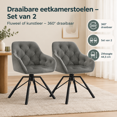 Praktische toepassing en keuzehulp voor draaibare eetkamerstoelen set van 2