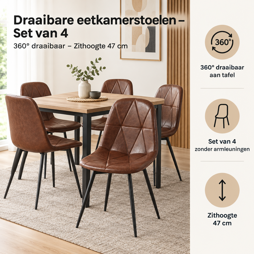 Praktische toepassing en keuzehulp voor draaibare eetkamerstoelen set van 4
