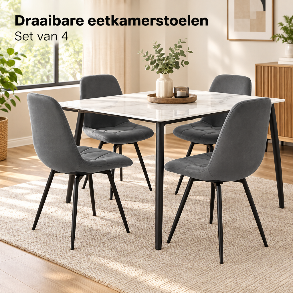 draaibare eetkamerstoelen set van 4 in gebruik in een passende praktijksituatie