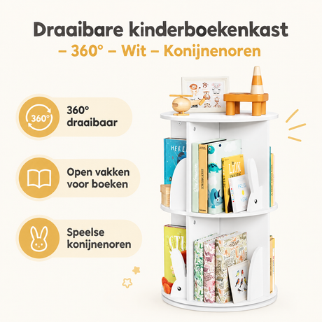 Belangrijkste voordelen en eigenschappen van draaibare kinderboekenkast