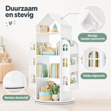Detail van materiaal en afwerking van draaibare kinderboekenkast