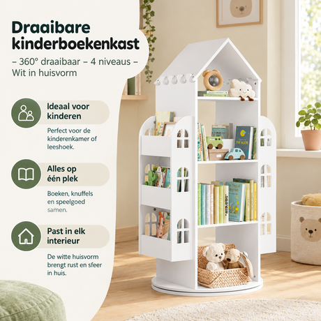 Praktische toepassing en keuzehulp voor draaibare kinderboekenkast