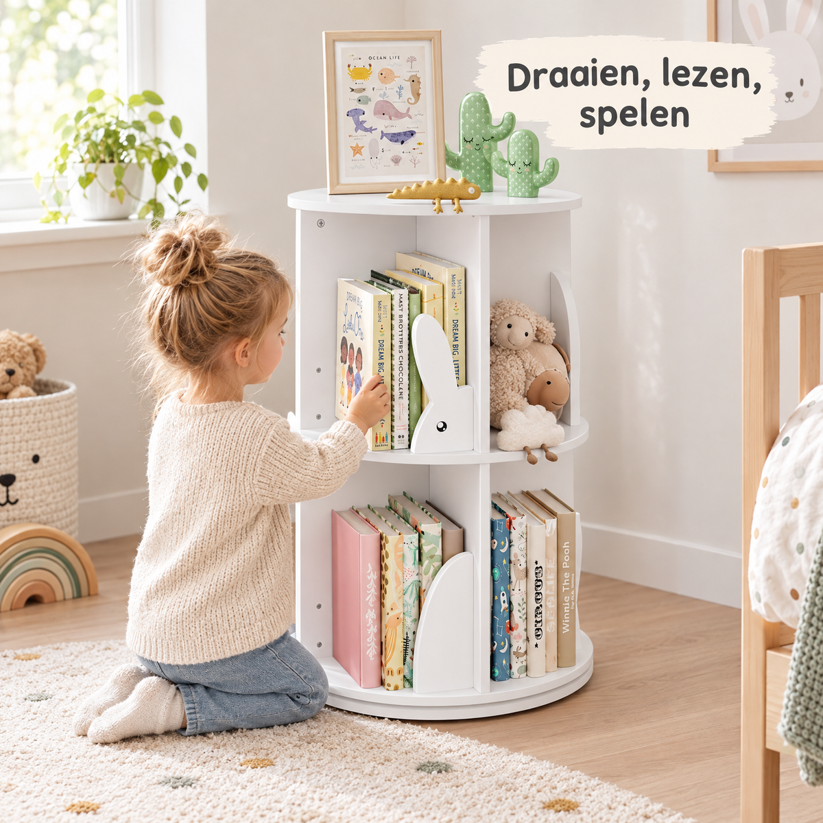 draaibare kinderboekenkast in gebruik in een passende praktijksituatie