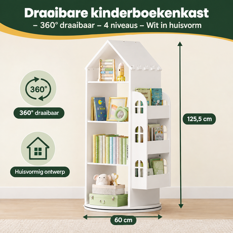 Afmetingen en productspecificaties van draaibare kinderboekenkast