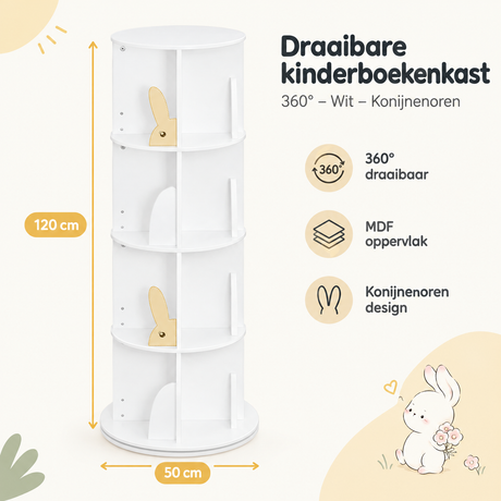 Afmetingen en productspecificaties van draaibare kinderboekenkast