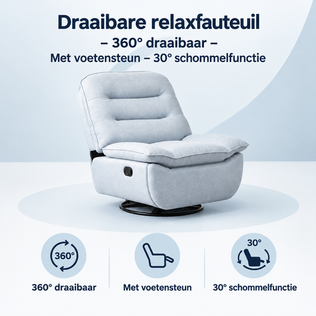 Overzicht van draaibare relaxfauteuil met de belangrijkste productvoordelen