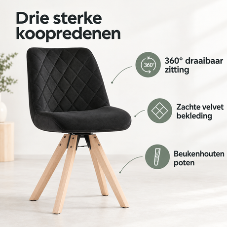 Belangrijkste voordelen en eigenschappen van draaibare velvet eetkamerstoelen
