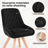 Detail van materiaal en afwerking van draaibare velvet eetkamerstoelen