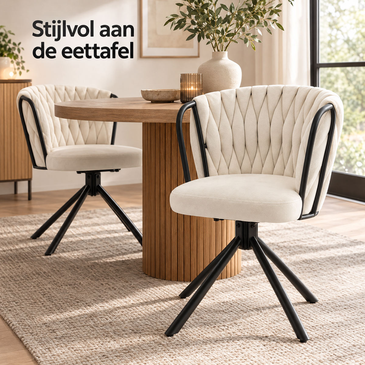 draaibare velvet eetkamerstoelen in gebruik in een passende praktijksituatie