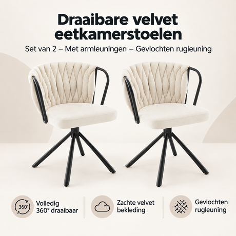Overzicht van draaibare velvet eetkamerstoelen met de belangrijkste productvoordelen