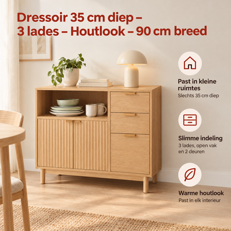 Praktische toepassing en keuzehulp voor dressoir 35 cm diep