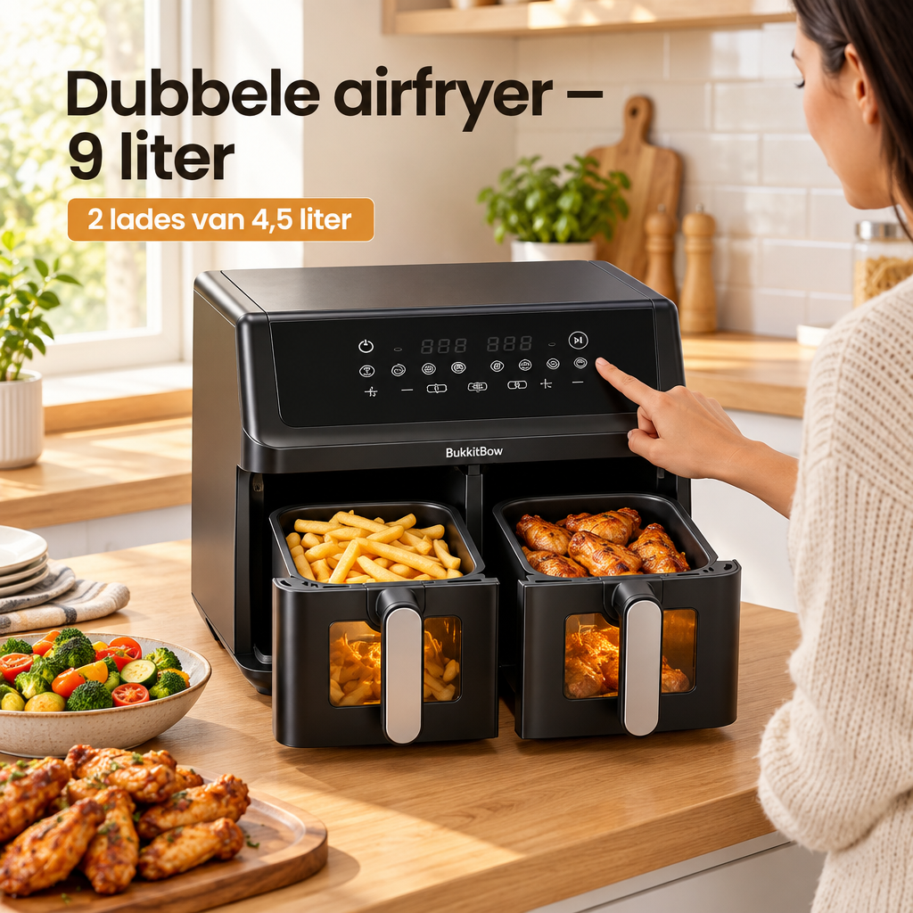 dubbele airfryer in gebruik in een passende praktijksituatie