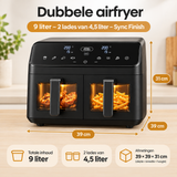 Afmetingen en productspecificaties van dubbele airfryer