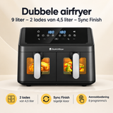 Overzicht van dubbele airfryer met de belangrijkste productvoordelen