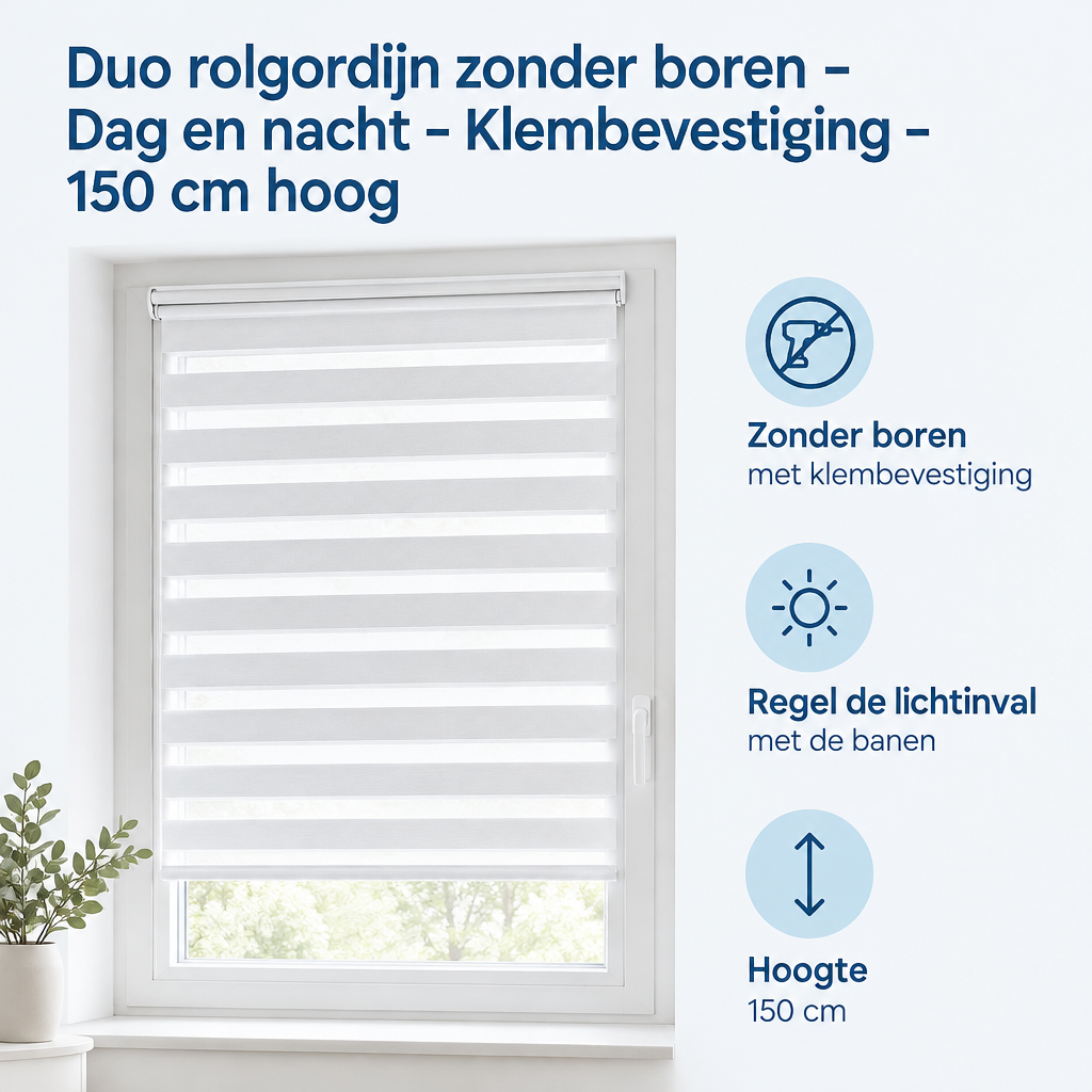 Belangrijkste voordelen en eigenschappen van duo rolgordijn zonder boren