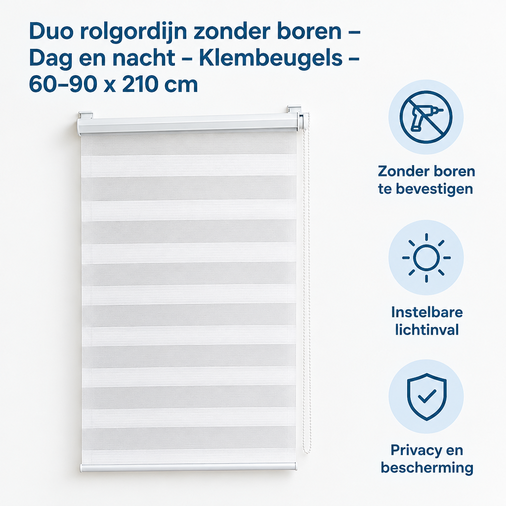 Belangrijkste voordelen en eigenschappen van duo rolgordijn zonder boren