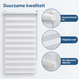 Detail van materiaal en afwerking van duo rolgordijn zonder boren