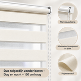 Detail van materiaal en afwerking van duo rolgordijn zonder boren