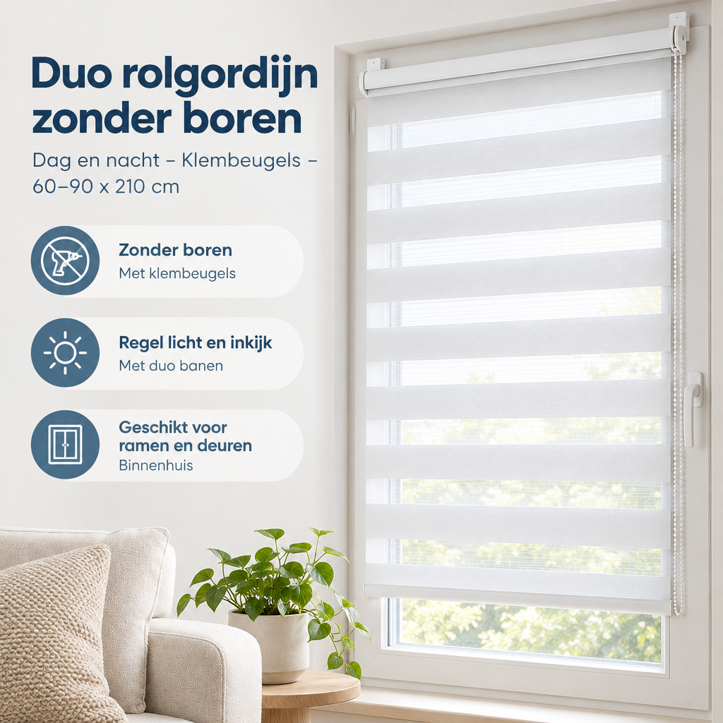 Praktische toepassing en keuzehulp voor duo rolgordijn zonder boren