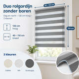 Afmetingen en productspecificaties van duo rolgordijn zonder boren