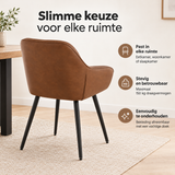 Bruine eetkamerstoel van kunstleer met armleuningen, vintage stijl, stevig draagvermogen tot 150 kg, door BukkitBow.