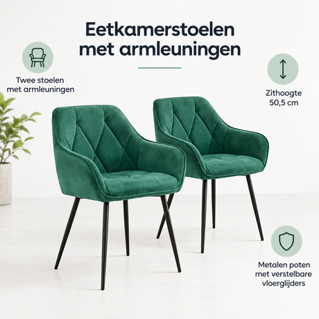 Belangrijkste voordelen en eigenschappen van eetkamerstoelen met armleuningen set van 2
