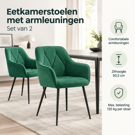 Praktische toepassing en keuzehulp voor eetkamerstoelen met armleuningen set van 2