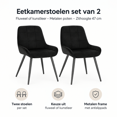 Belangrijkste voordelen en eigenschappen van eetkamerstoelen set van 2