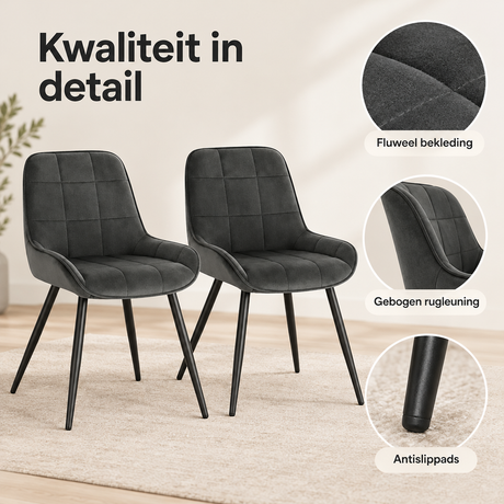 Detail van materiaal en afwerking van eetkamerstoelen set van 2