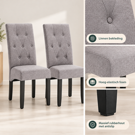 Detail van materiaal en afwerking van eetkamerstoelen set van 2