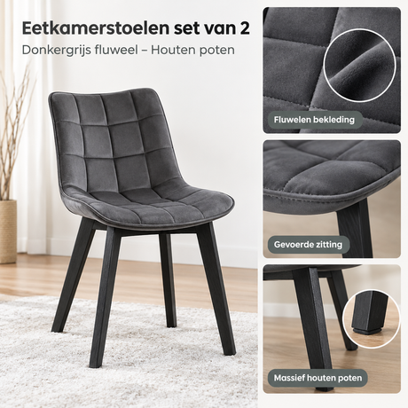 Detail van materiaal en afwerking van eetkamerstoelen set van 2