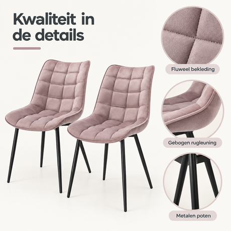Detail van materiaal en afwerking van eetkamerstoelen set van 2