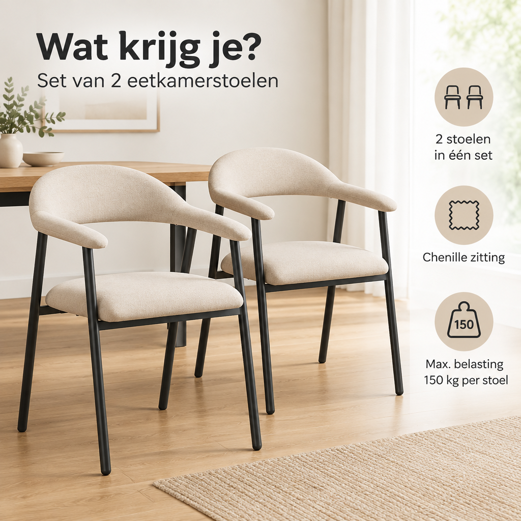 Praktische toepassing en keuzehulp voor eetkamerstoelen set van 2