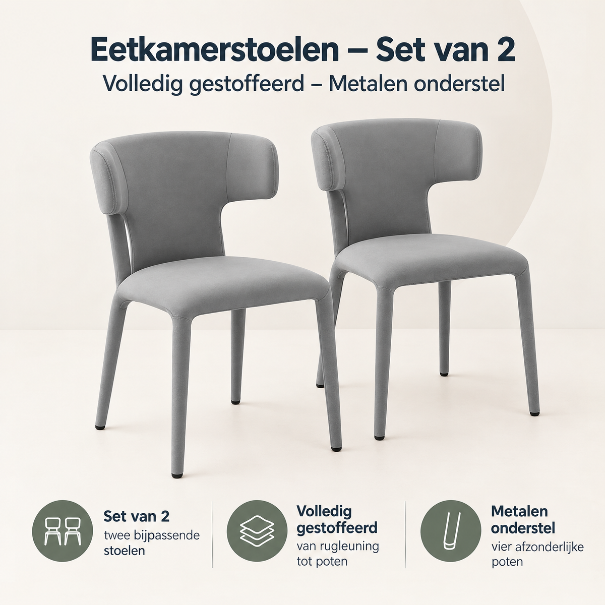 Overzicht van eetkamerstoelen set van 2 met de belangrijkste productvoordelen