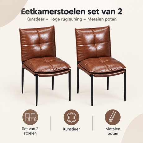 Overzicht van eetkamerstoelen set van 2 met de belangrijkste productvoordelen