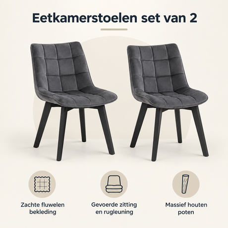 Overzicht van eetkamerstoelen set van 2 met de belangrijkste productvoordelen