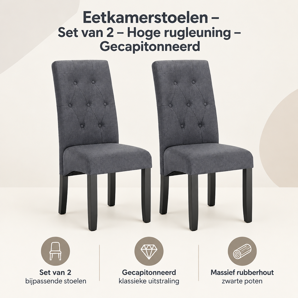 Overzicht van eetkamerstoelen set van 2 met de belangrijkste productvoordelen