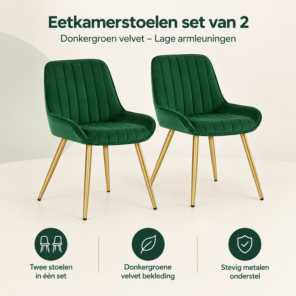 Overzicht van eetkamerstoelen set van 2 met de belangrijkste productvoordelen