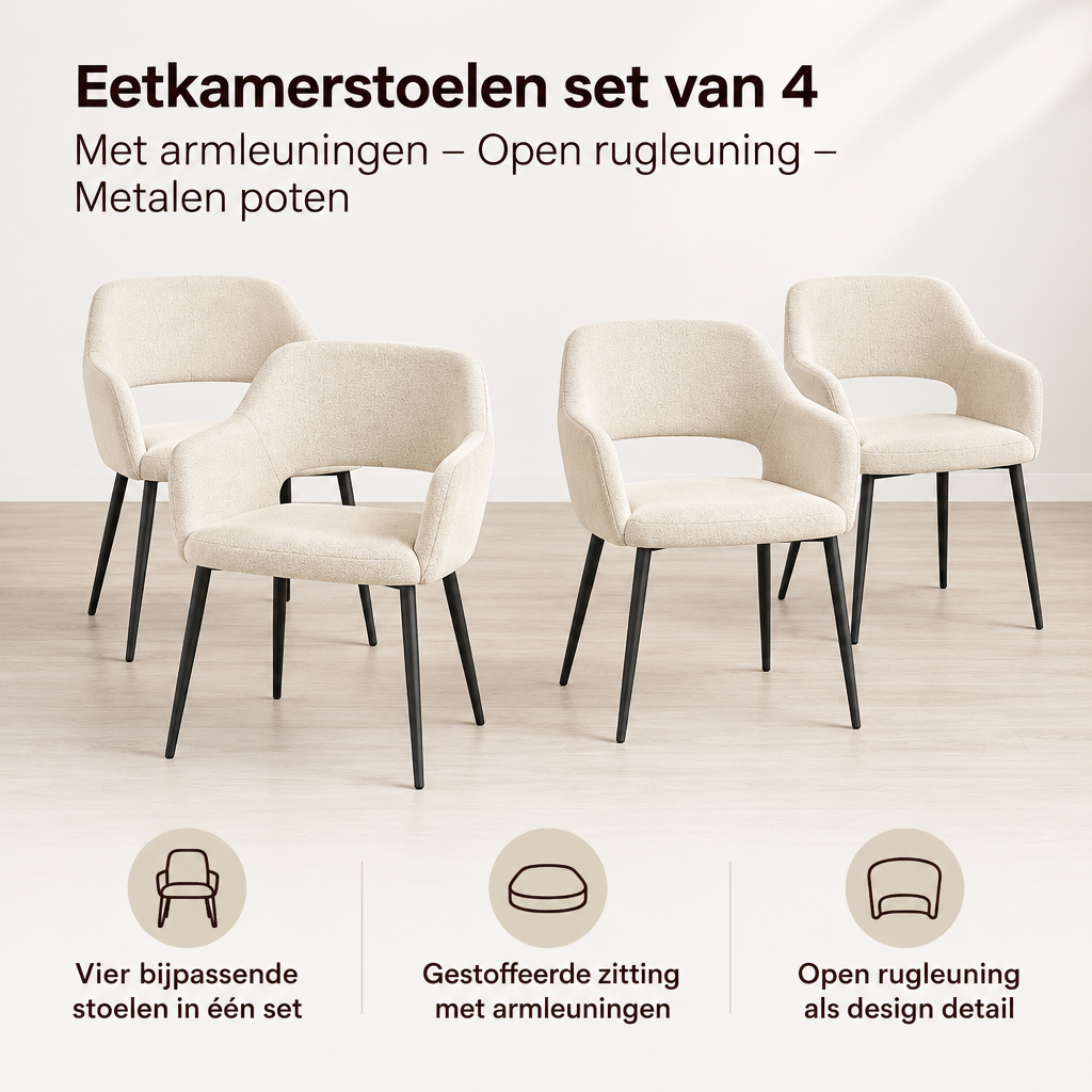 Belangrijkste voordelen en eigenschappen van eetkamerstoelen set van 4
