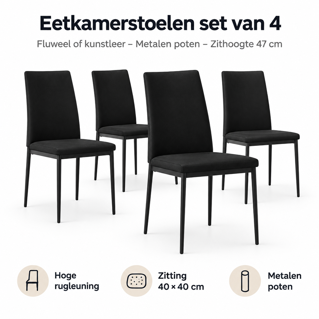 Belangrijkste voordelen en eigenschappen van eetkamerstoelen set van 4