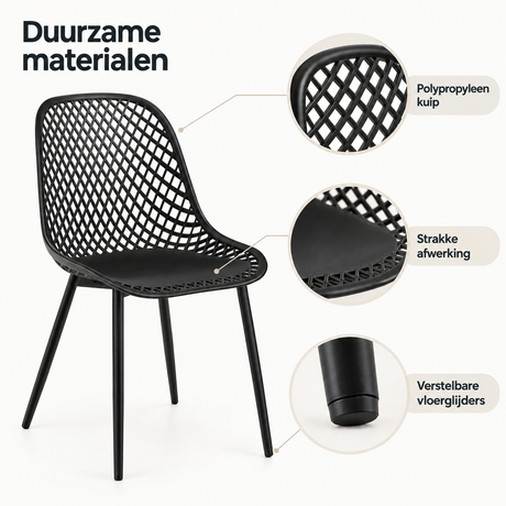 Detail van materiaal en afwerking van eetkamerstoelen set van 4